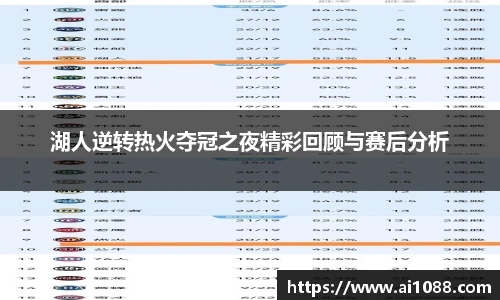 湖人逆转热火夺冠之夜精彩回顾与赛后分析
